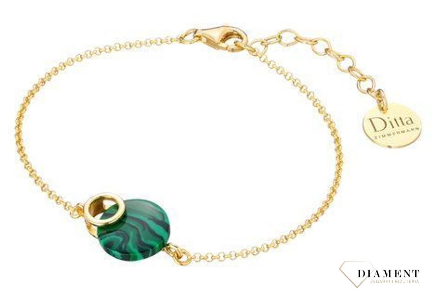 Bransoleta srebrna pozłacana koło z malachitem DZB261MALZ12.jpg